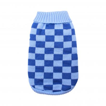 Knitted Dog Sweater - Checkerboard Blue