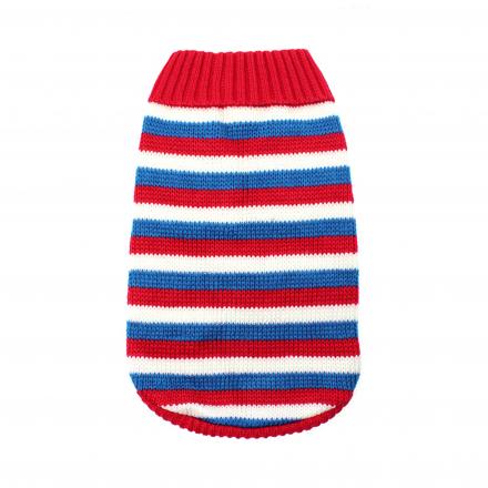 Knitted Dog Sweater - Red, White & Blue Striped