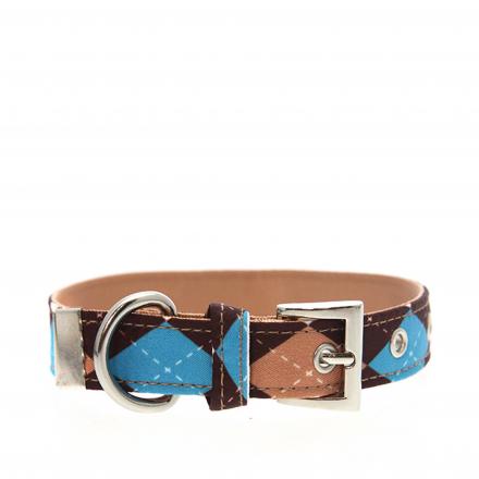 Urban Pup Collar - Brown & Blue Argyle