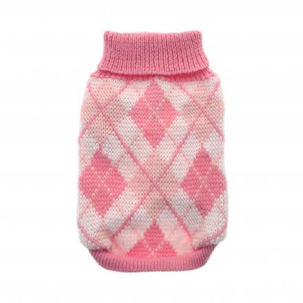 Knitted Dog Sweater - Pink Argyle